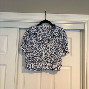 Floral Blue and White Women's Top